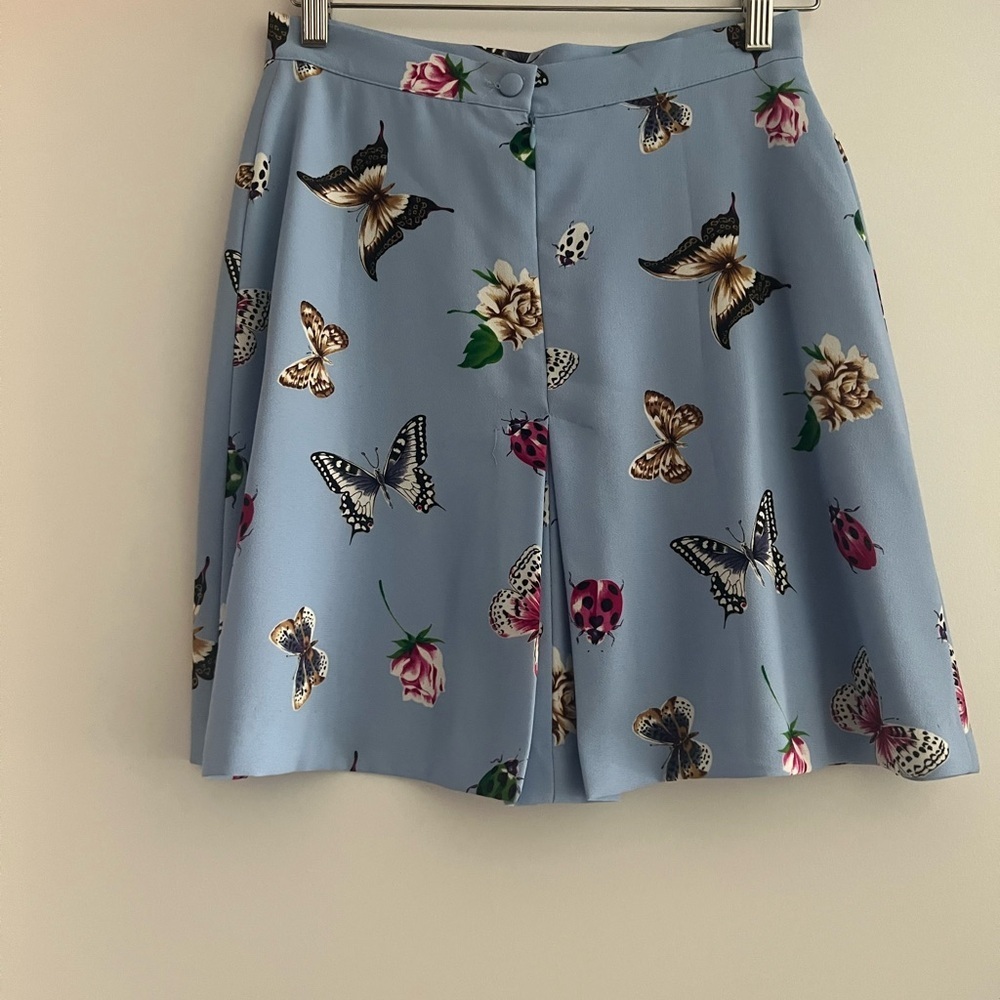 Butterfly & Floral A-Line Skirt in Light Blue